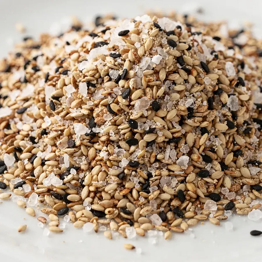 Gomashio: rostad sesam och salt i närbild