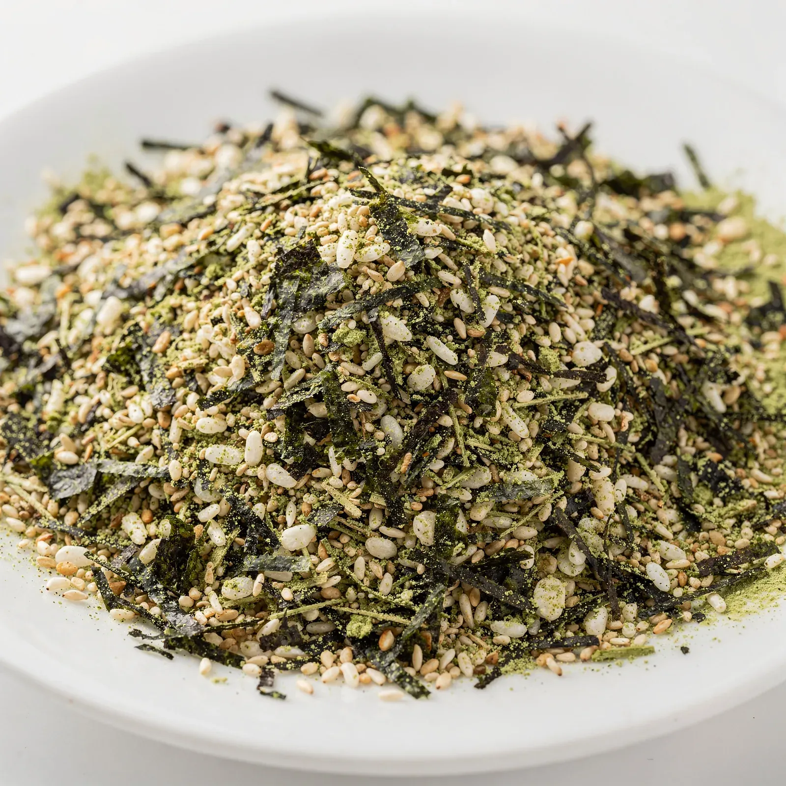 Wasabi-furikake med grönt pulver och rivet nori
